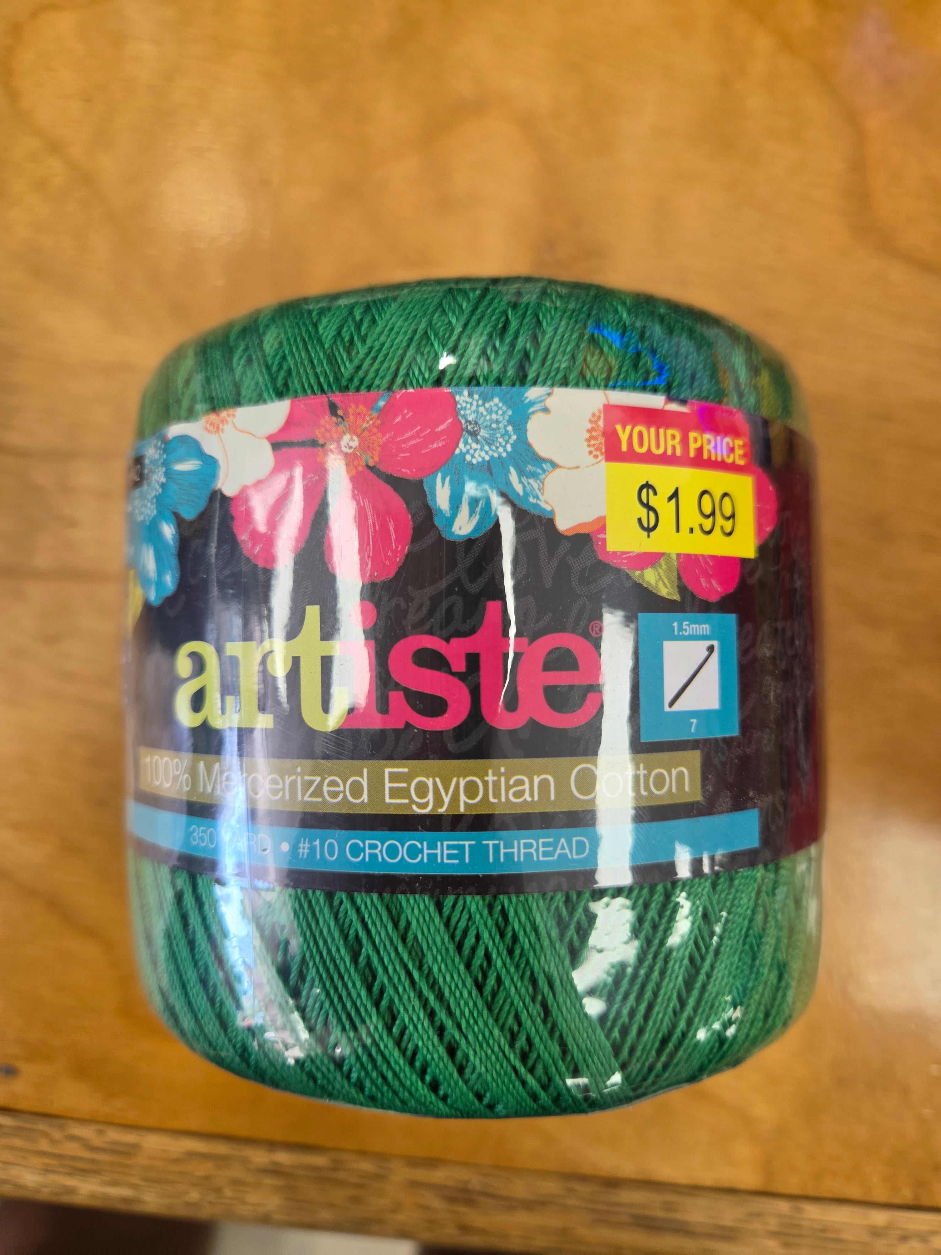Artiste #10 Crochete Thread 1.5mm 100% Mercerized Egyptian Cotton 117 Grass (Green)